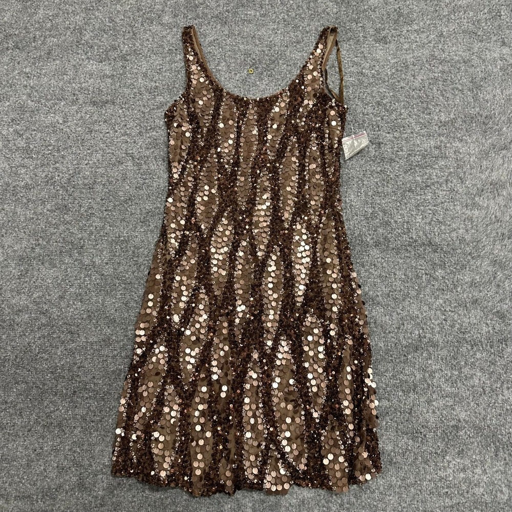 Patra Dress Womens Size 8 Bronze Sequin Rayon Sleeveless Sheath Cocktail Party